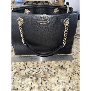 Kate Spade Black Pebbled Leather‎ Silver Chain Handle Satchel Crossbody Bag